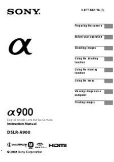 Sony A900 manual. Camera Instructions.